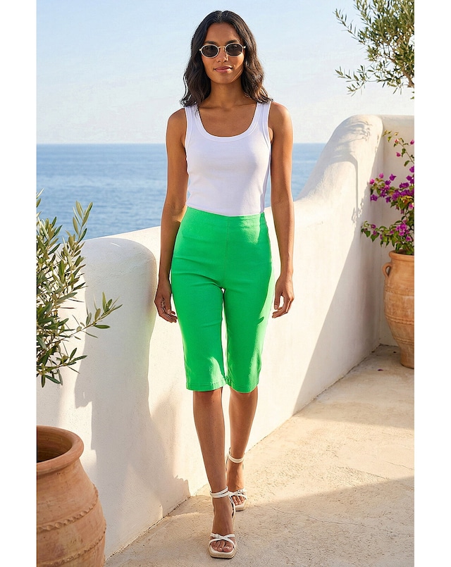 Roman Knee Length Elastic Waist Shorts