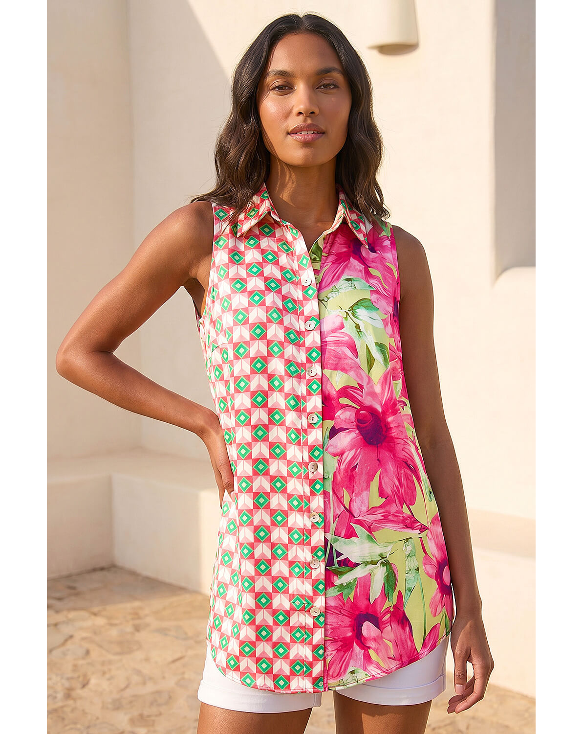 New In - Roman Abstract Floral Longline Shirt
