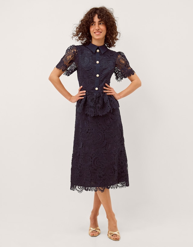 Monsoon Alice Lace Peplum Midi Dress