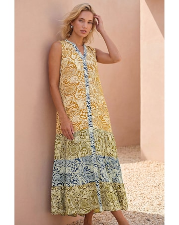 Roman Patchwork Print Tiered Maxi Dress