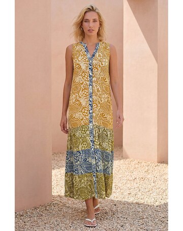 Roman Patchwork Print Tiered Maxi Dress