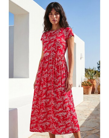 Roman Ditsy Gathered Stretch Midi Dress