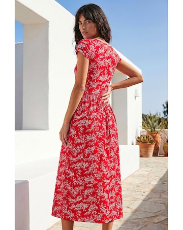 Roman Ditsy Gathered Stretch Midi Dress