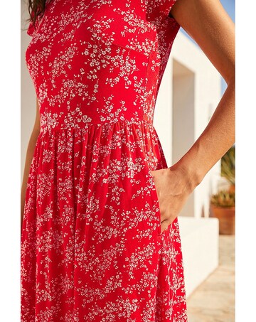 Roman Ditsy Gathered Stretch Midi Dress