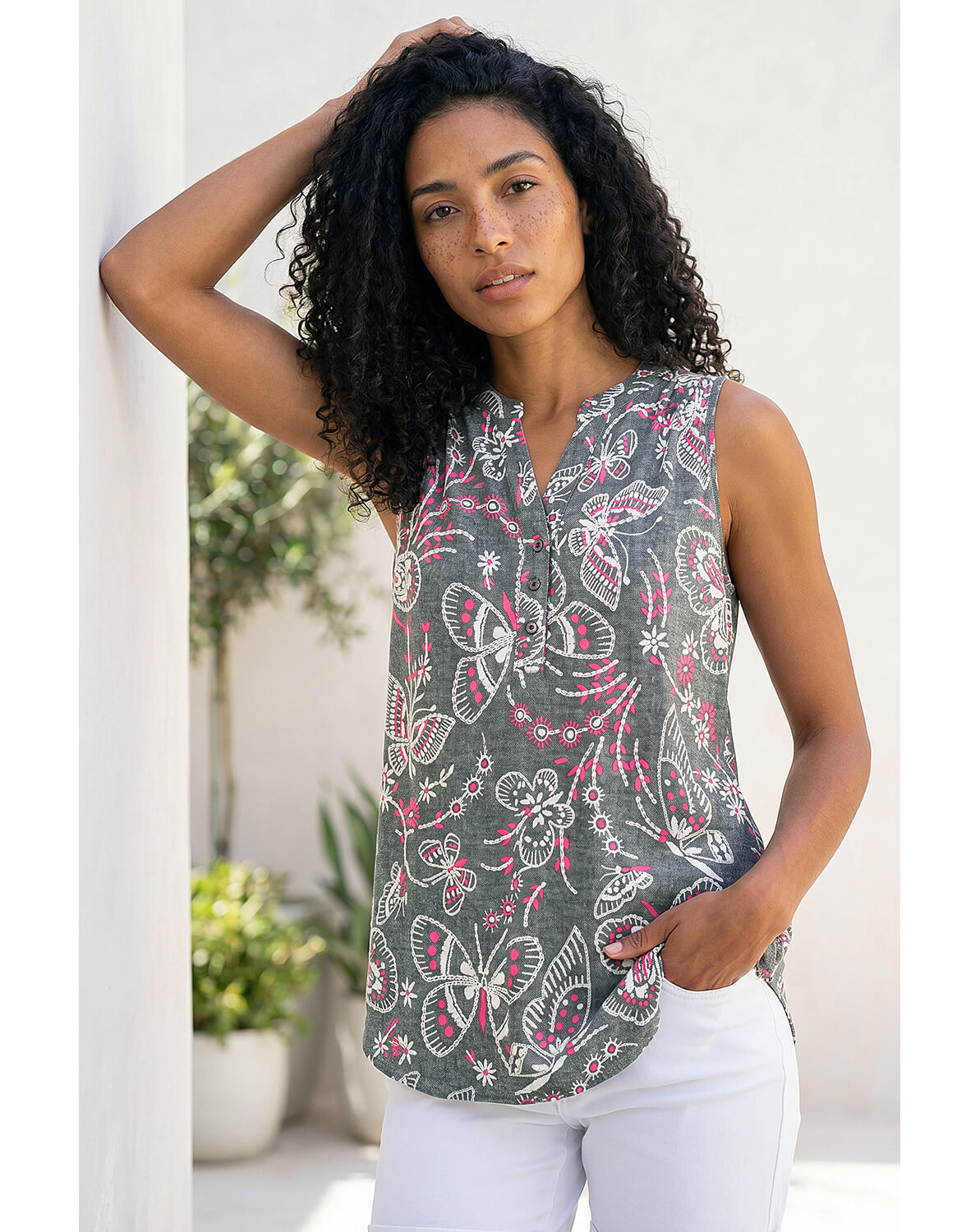 Roman Textured Print Vest Top