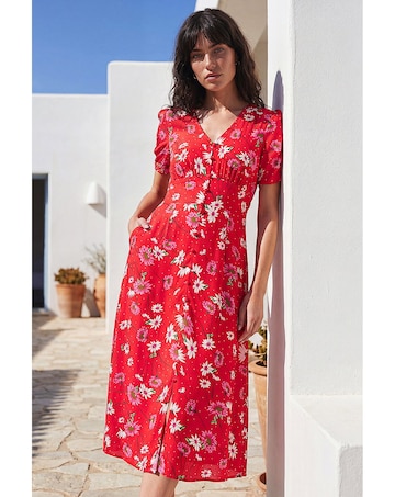 Roman Floral Ruched Sleeve Dress
