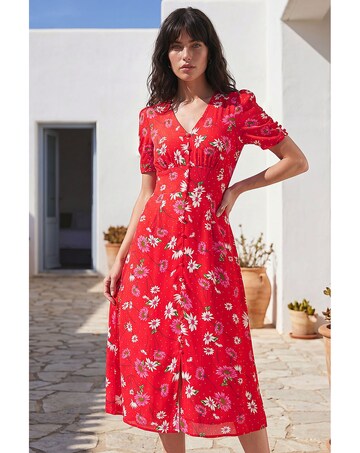 Roman Floral Ruched Sleeve Dress