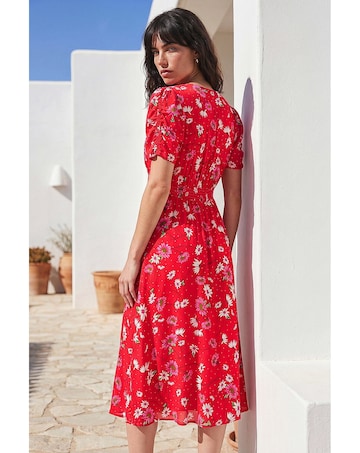 Roman Floral Ruched Sleeve Dress