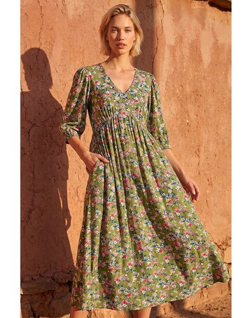 Roman Floral Print V-Neck Midi Dress
