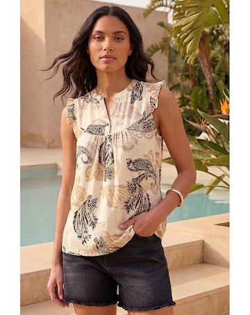 Roman Paisley Print Frill Sleeve Top