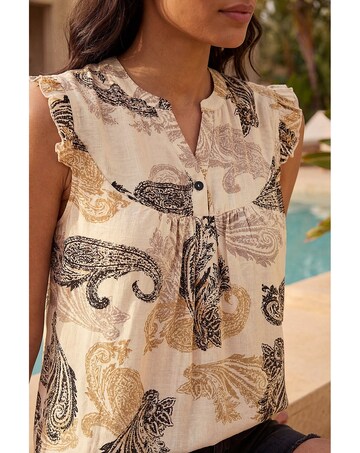 Roman Paisley Print Frill Sleeve Top