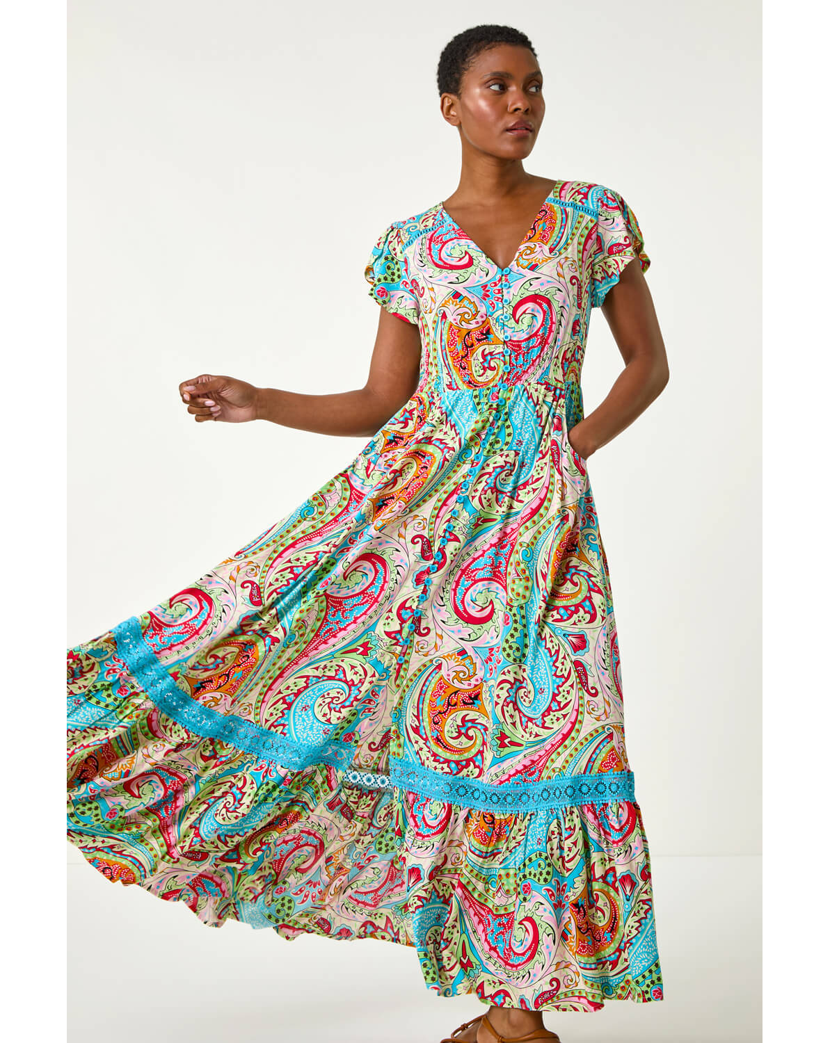 New In - Roman Paisley Shirred Waist Maxi Dress