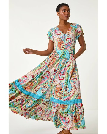 Roman Paisley Shirred Waist Maxi Dress