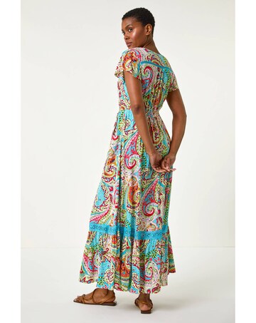 Roman Paisley Shirred Waist Maxi Dress