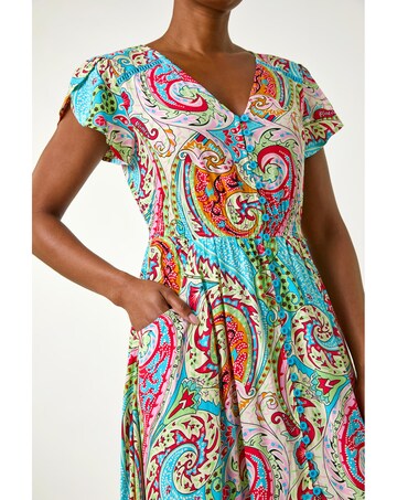 Roman Paisley Shirred Waist Maxi Dress