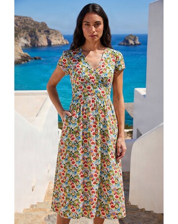 Roman Floral Print Tea Midi Dress