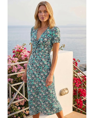 Roman Floral Twist Stretch Midi Dress