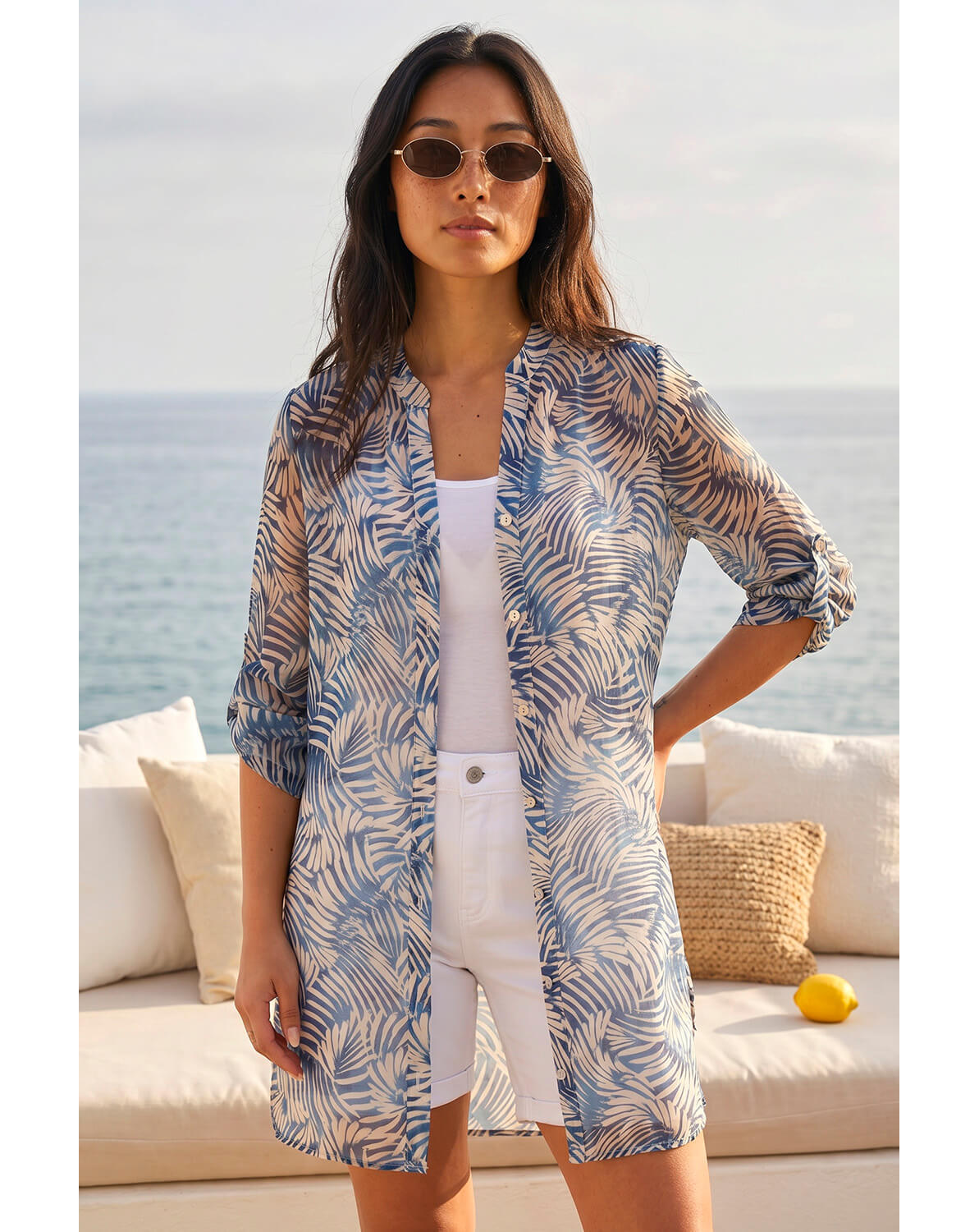 Roman Petite Leaf Print Longline Shirt