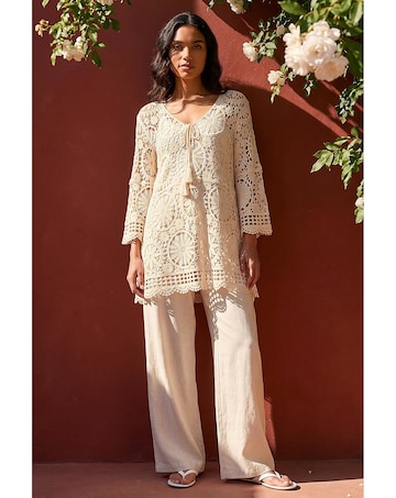 Roman Crochet Tie Front Knit Tunic