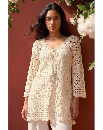 Roman Crochet Tie Front Knit Tunic