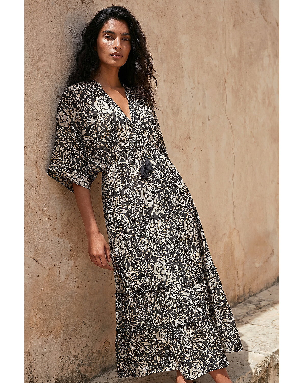 New In - Roman Boho Floral V-Neck Maxi Dress