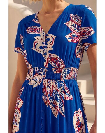 Roman Leaf Print Shirred Maxi Dress