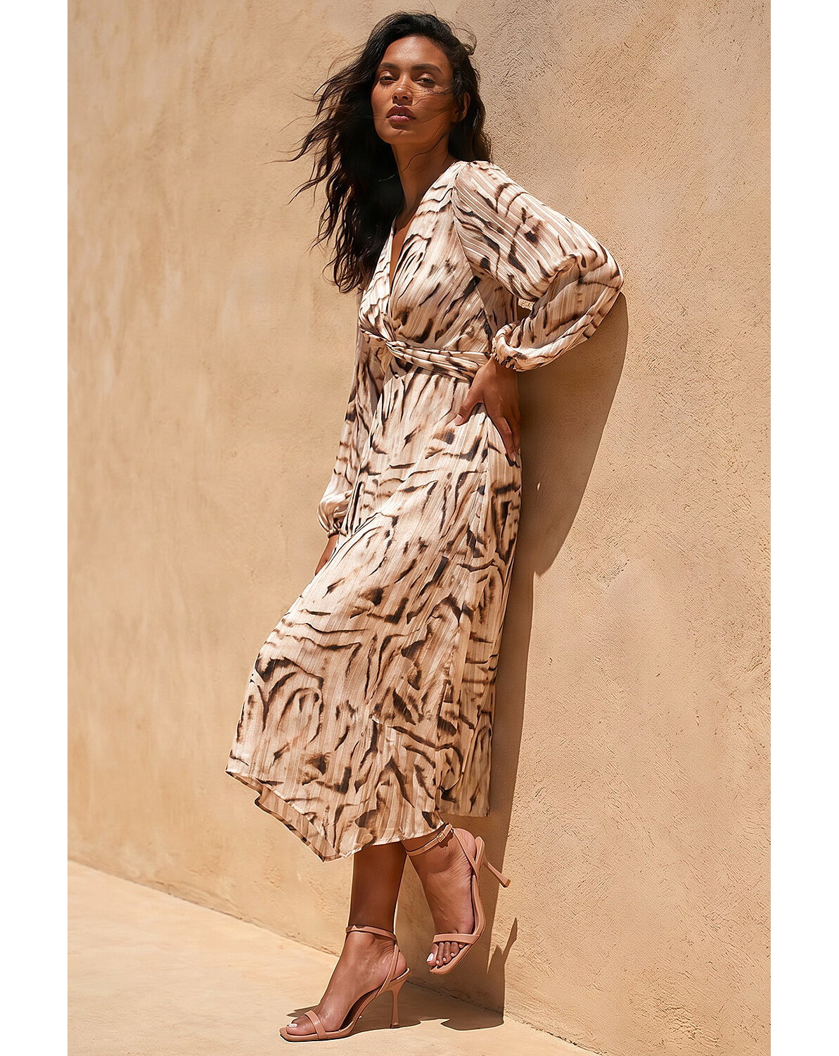 Roman Zebra Print Twist Front Midi Dress