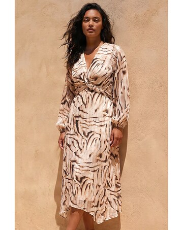 Roman Zebra Print Twist Front Midi Dress