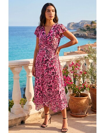 Roman Animal Twist Front Midi Dress