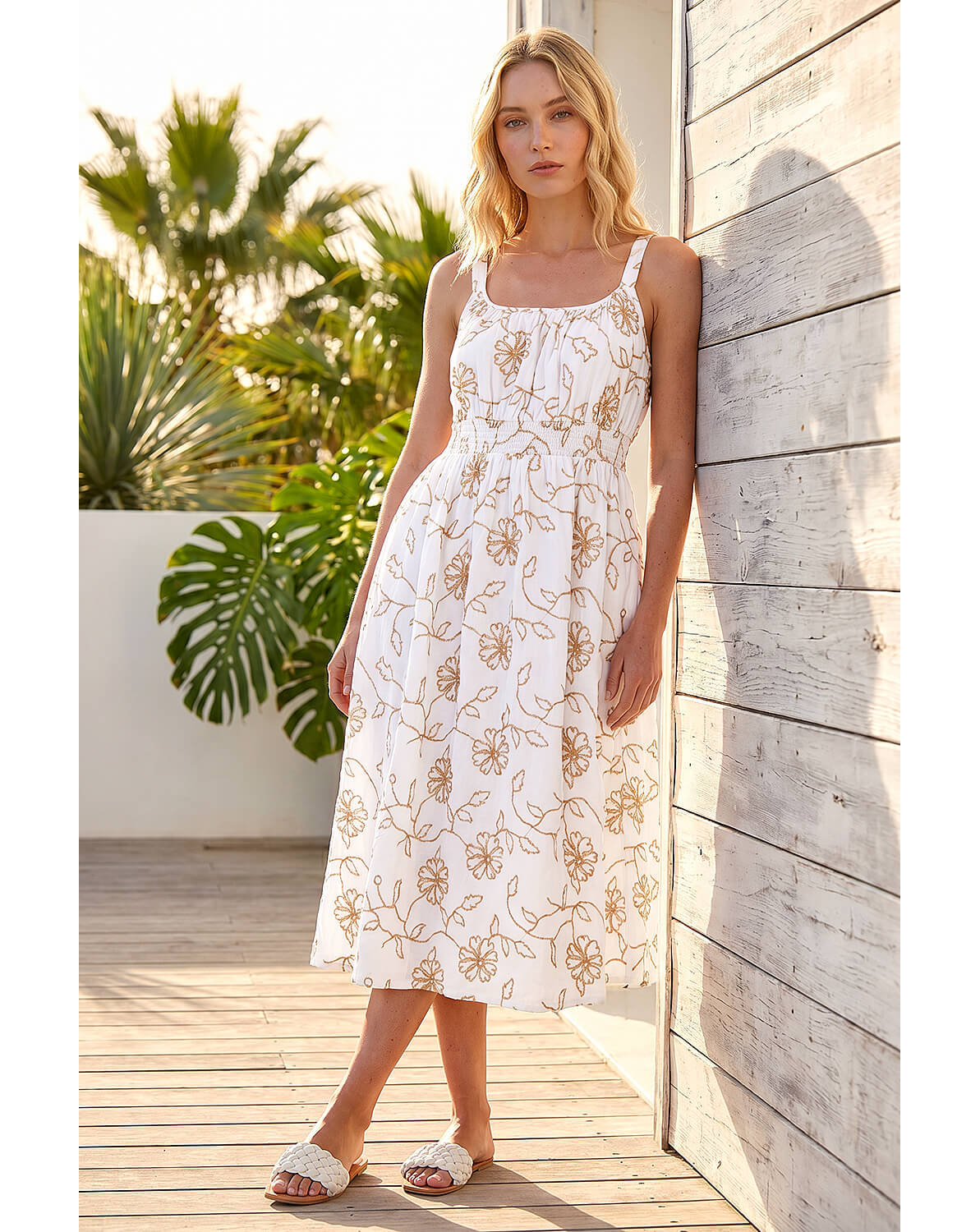 Roman Embroidered Strappy Midi Dress