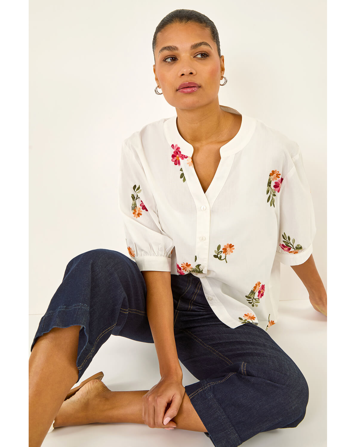 New In - Roman Floral Embroidered V-Neck Blouse