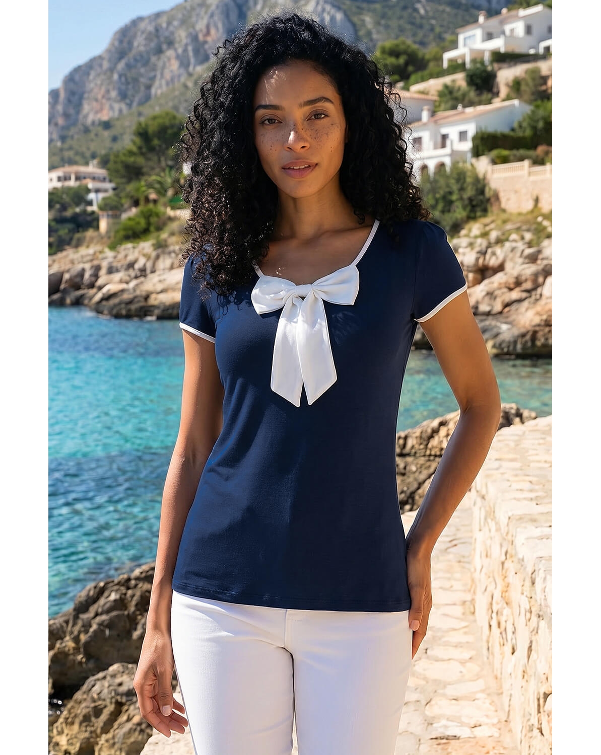 New In - Roman Bow Front Stretch Top