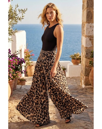 Roman Animal Shirred Palazzo Trouser
