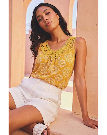 Roman Printed Crochet Trim Vest Top