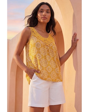 Roman Printed Crochet Trim Vest Top