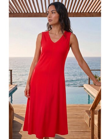 Roman Sleeveless V-Neck Midi Dress