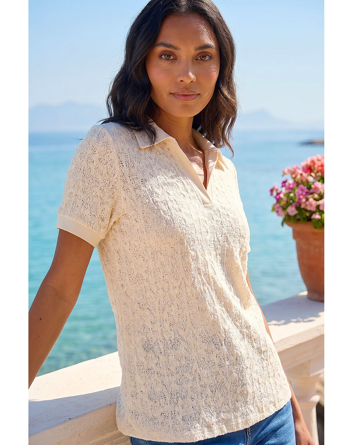 New In - Roman Textured Collar V-Neck Top