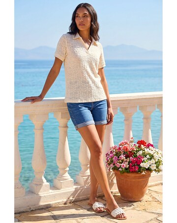 Roman Textured Collar V-Neck Top
