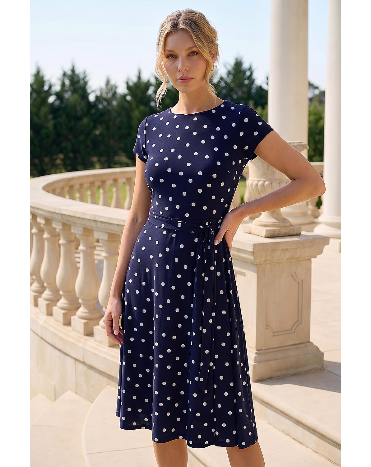 Roman Spot Print Jersey Stretch Dress