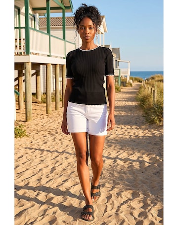 Roman Button Detail Ribbed Knit Top