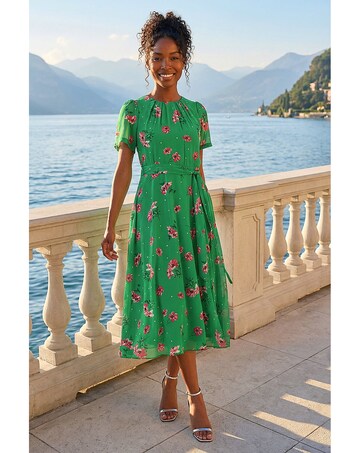 Roman Floral Chiffon Pleated Dress