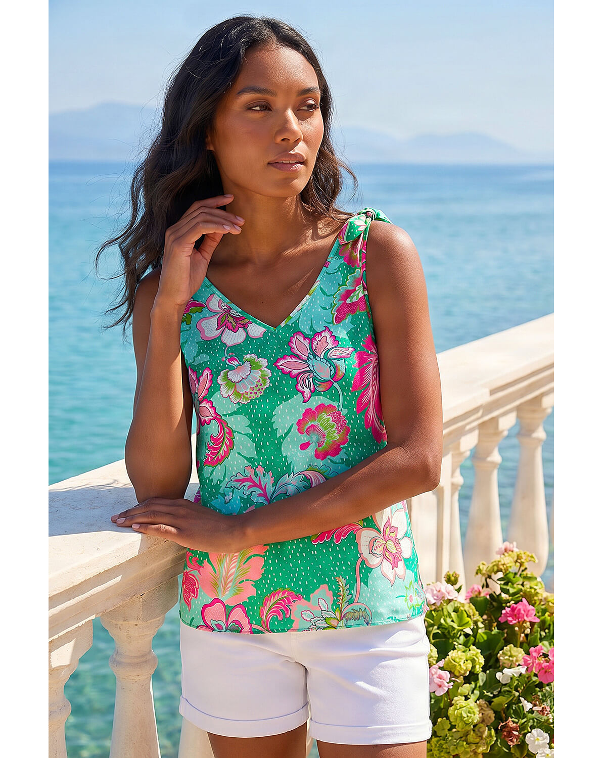 New In - Roman Floral Spot Printed Vest Top