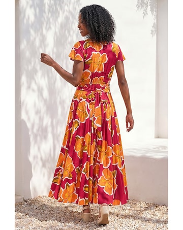 Roman Floral Print Ruched Midi Dress