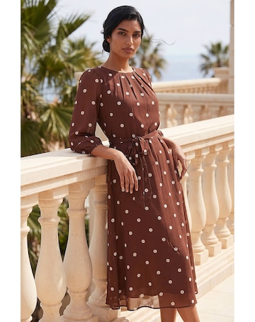 Roman Polka Chiffon Pleated Midi Dress
