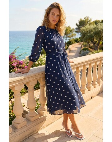 Roman Polka Chiffon Pleated Midi Dress