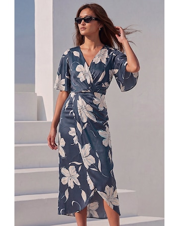 Roman Floral Print Wrap Twist Dress