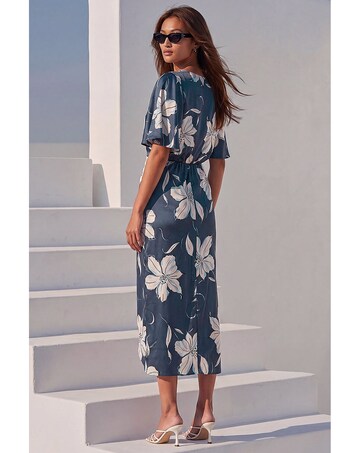 Roman Floral Print Wrap Twist Dress