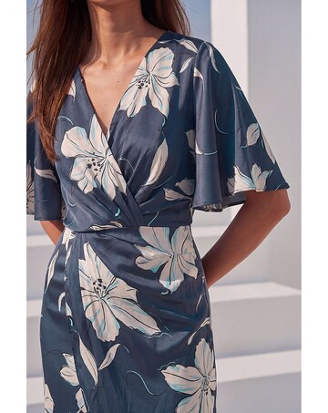 Roman Floral Print Wrap Twist Dress