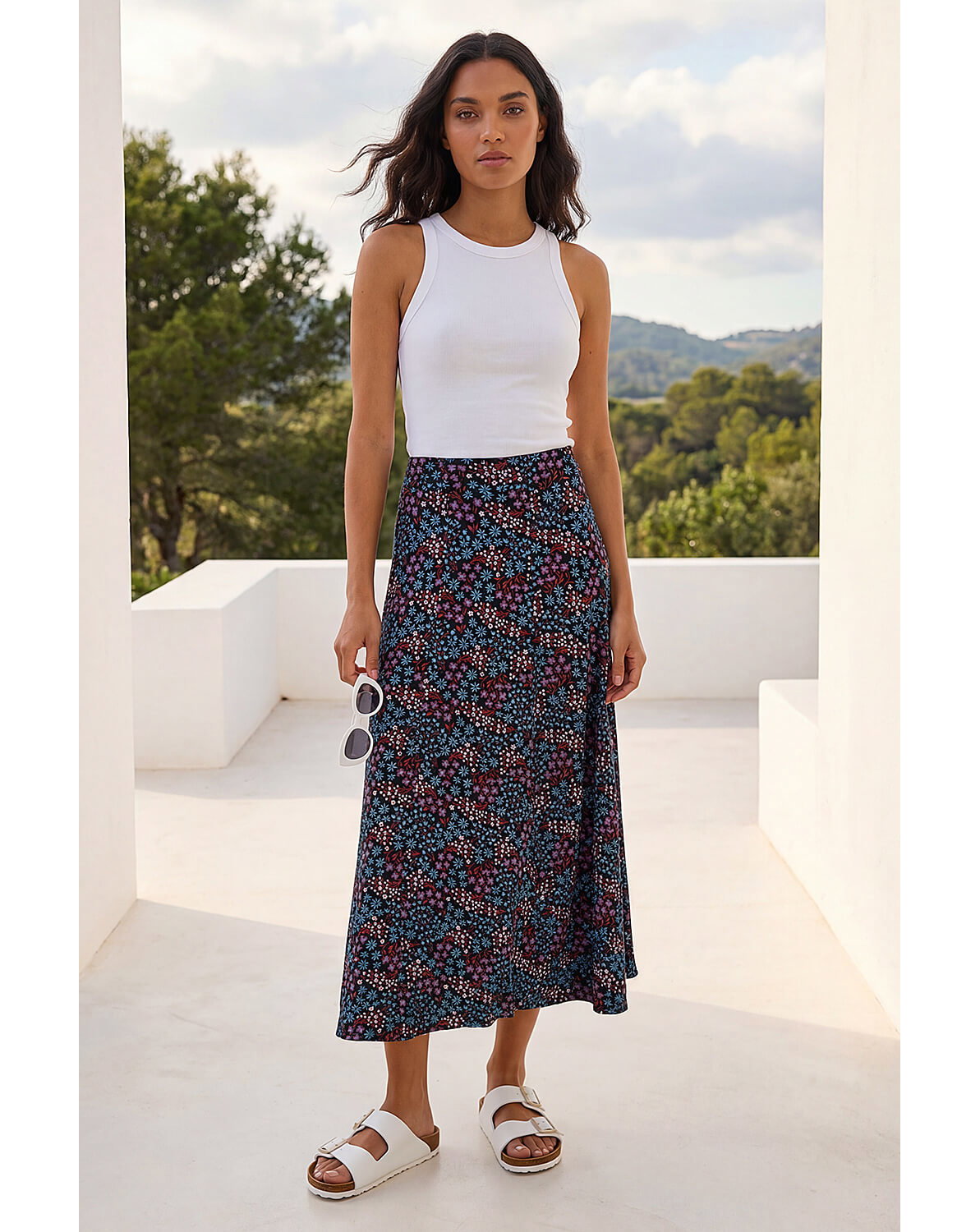Roman Leopard Print A-Line Midi Skirt
