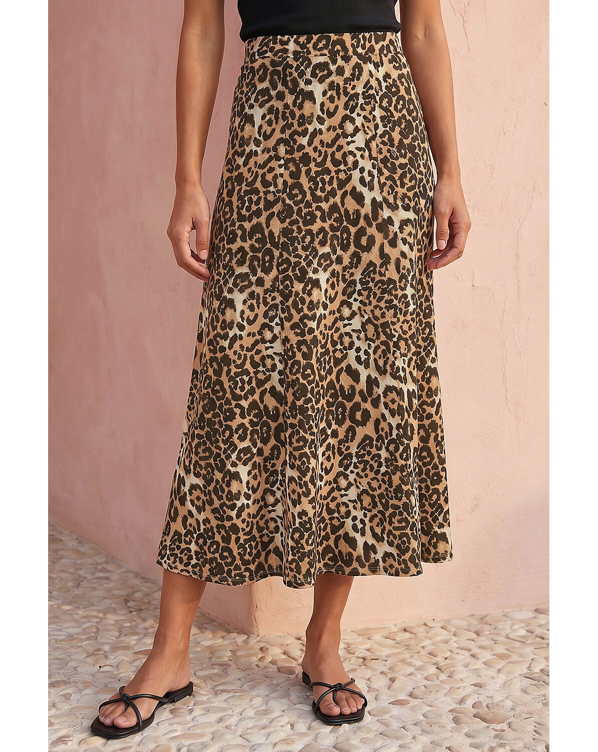 Roman Leopard Print A-Line Midi Skirt